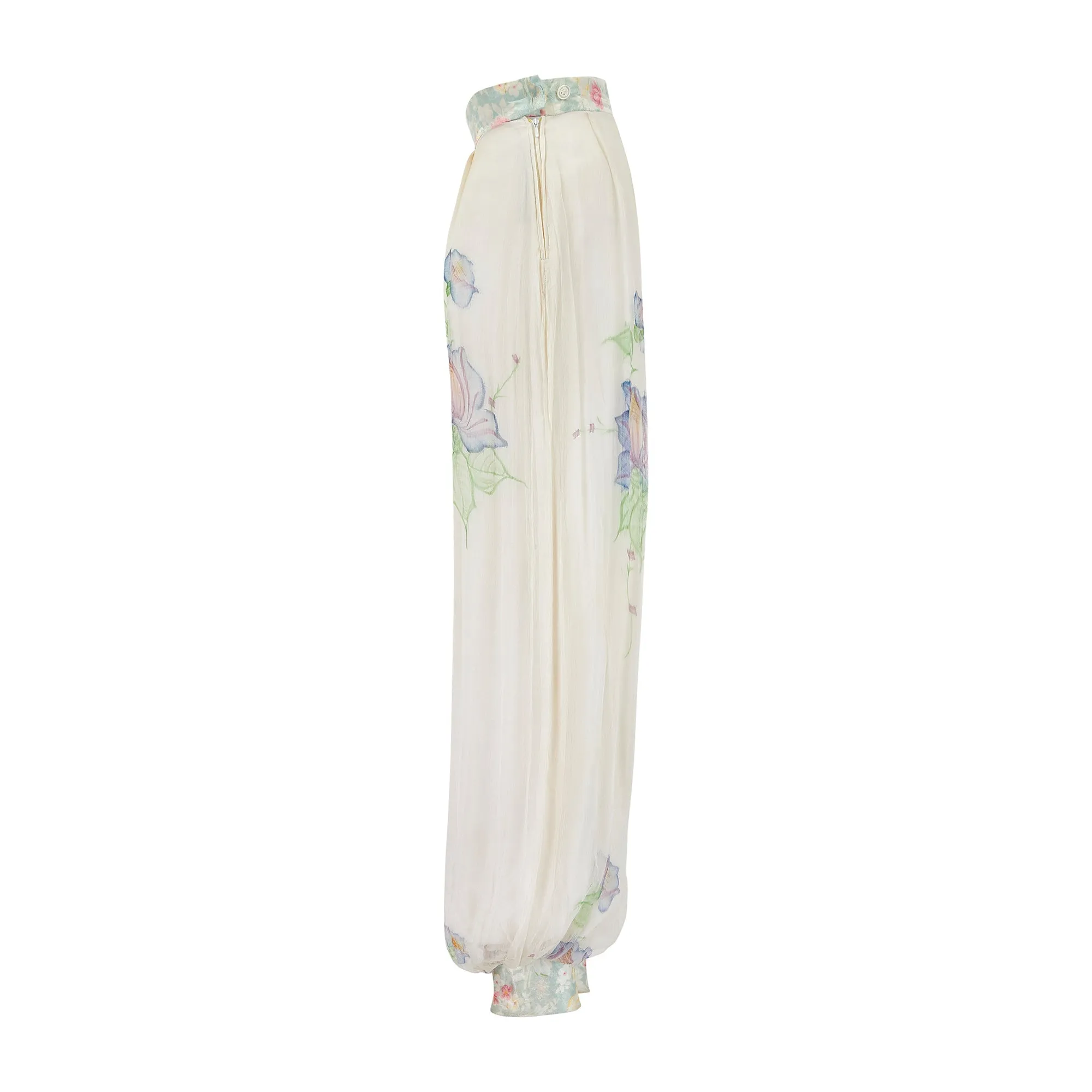 1960s Silk Chiffon Hand Painted Harem Trousers