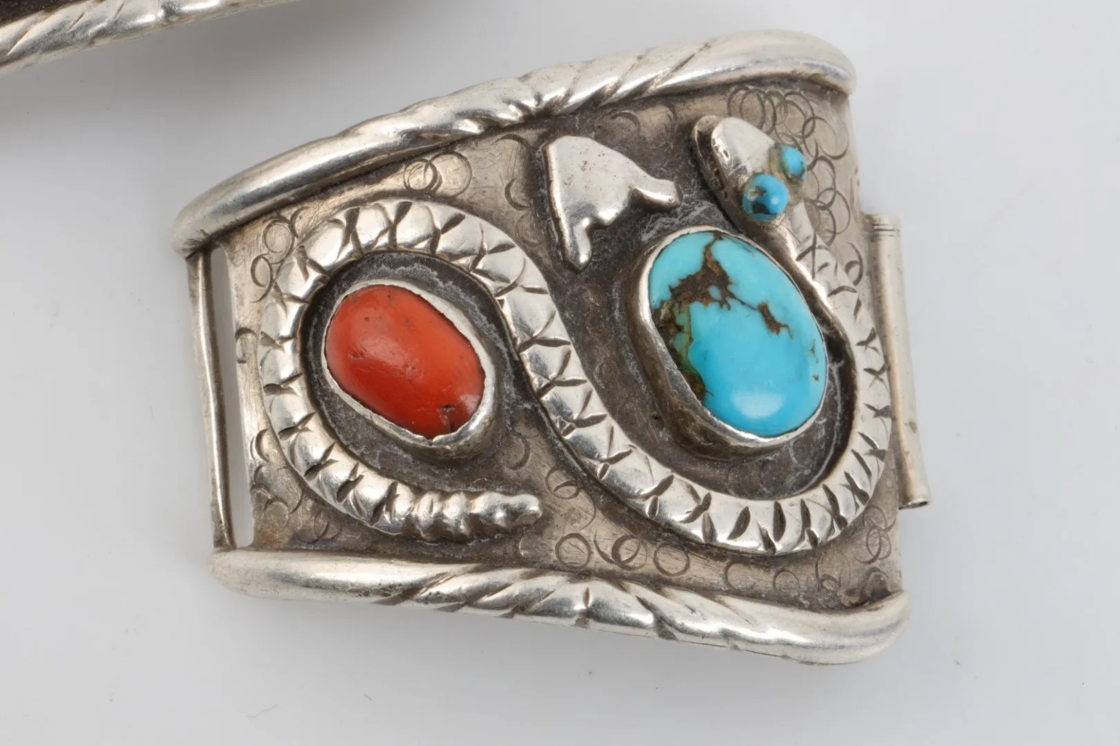 925 Silver 12.16tcw Turquoise 7.15tcw Red Jasper Belt Buckle Set (58.87g.)