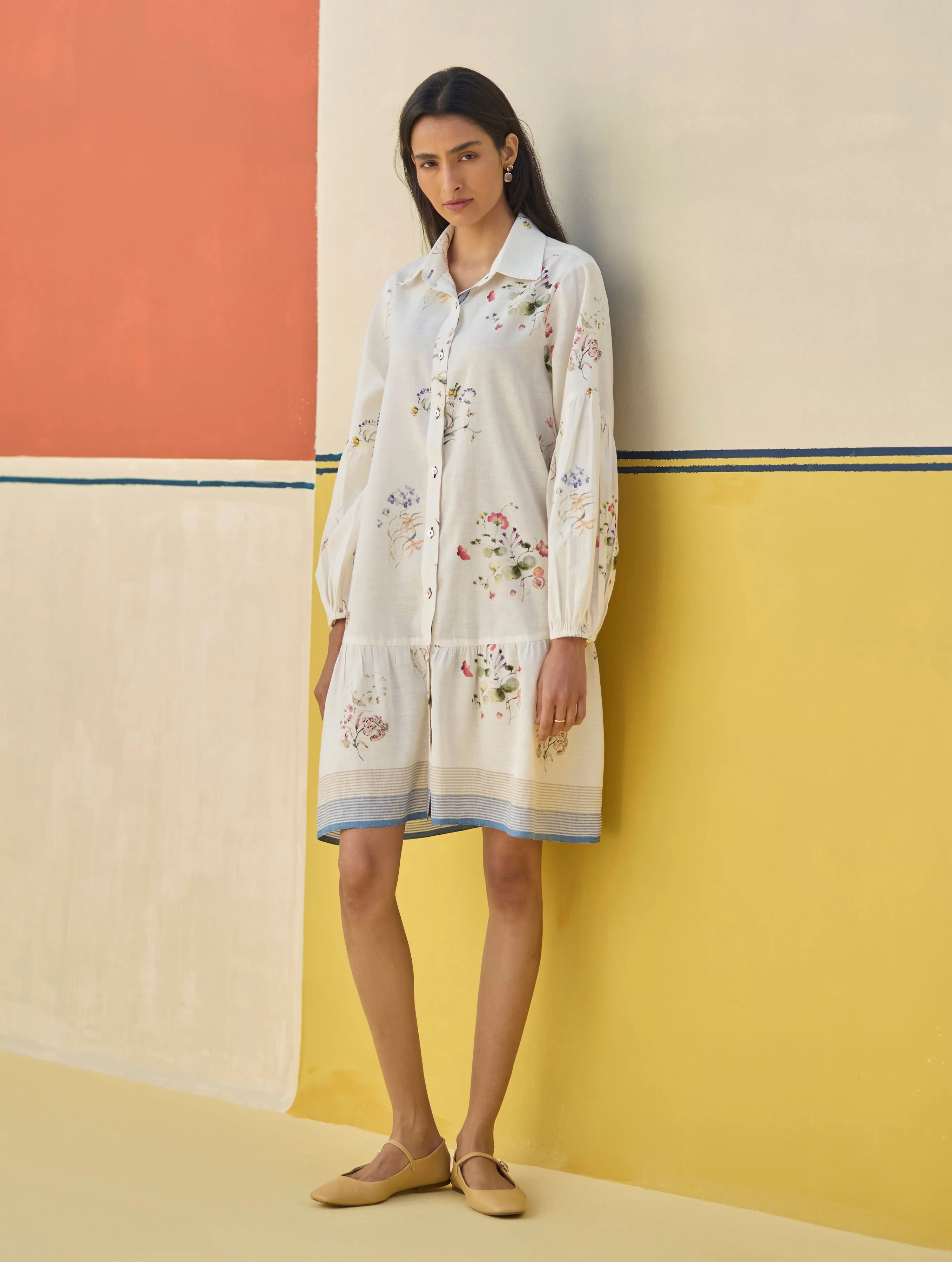 Alara Floral Shirt Dress - Ivory