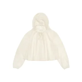 Amomento Womens Sheer Shirring Hooded Blouse