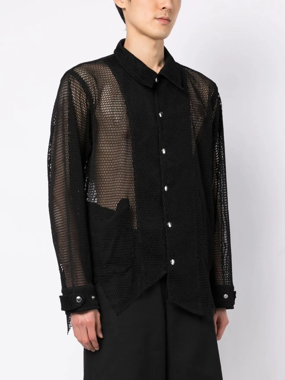 Asymmetric Open-Knit Shirt Jacket