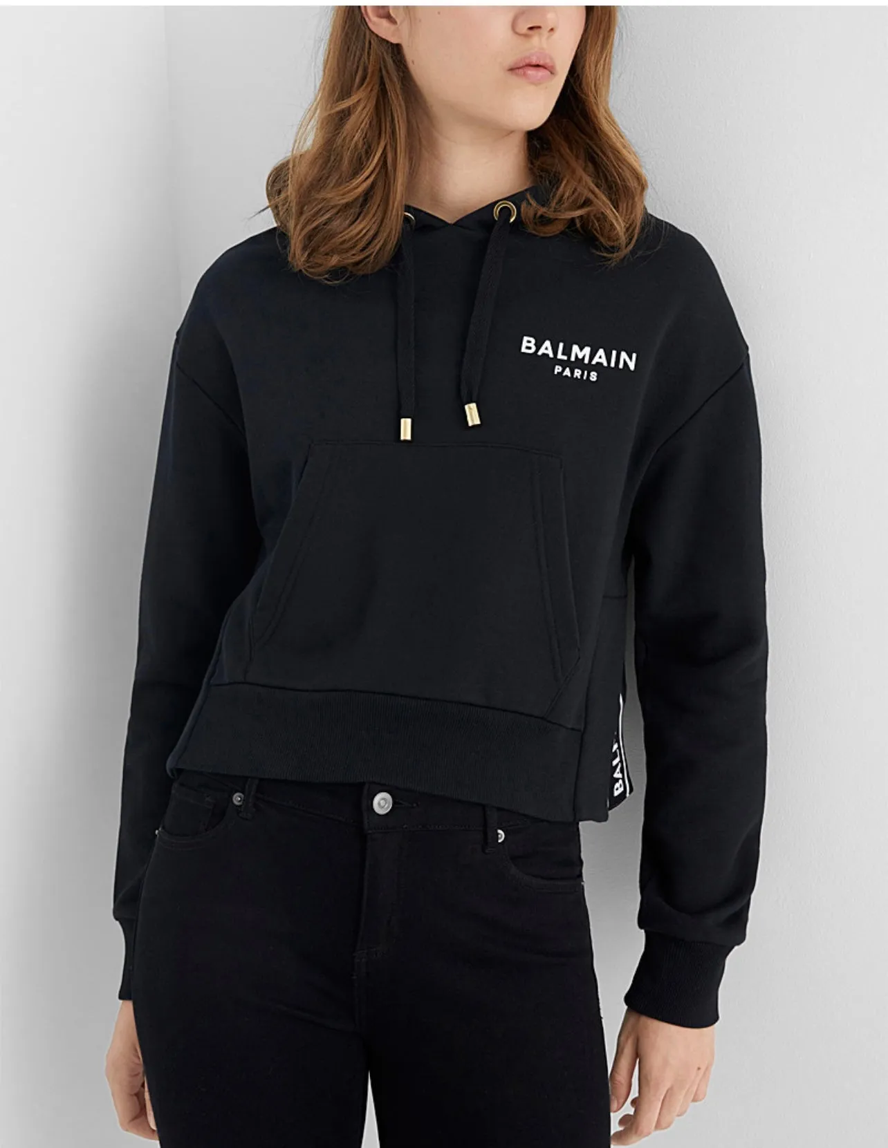 Balmain Cropped Logo Hoodie