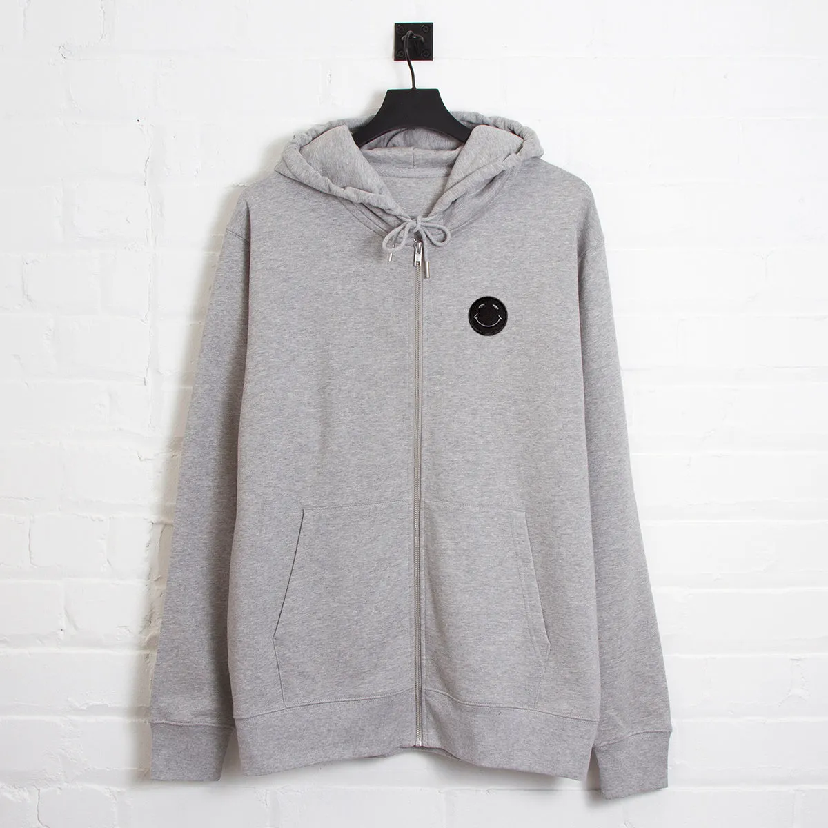 BB Smiley Crest - Zipped Hood - Grey