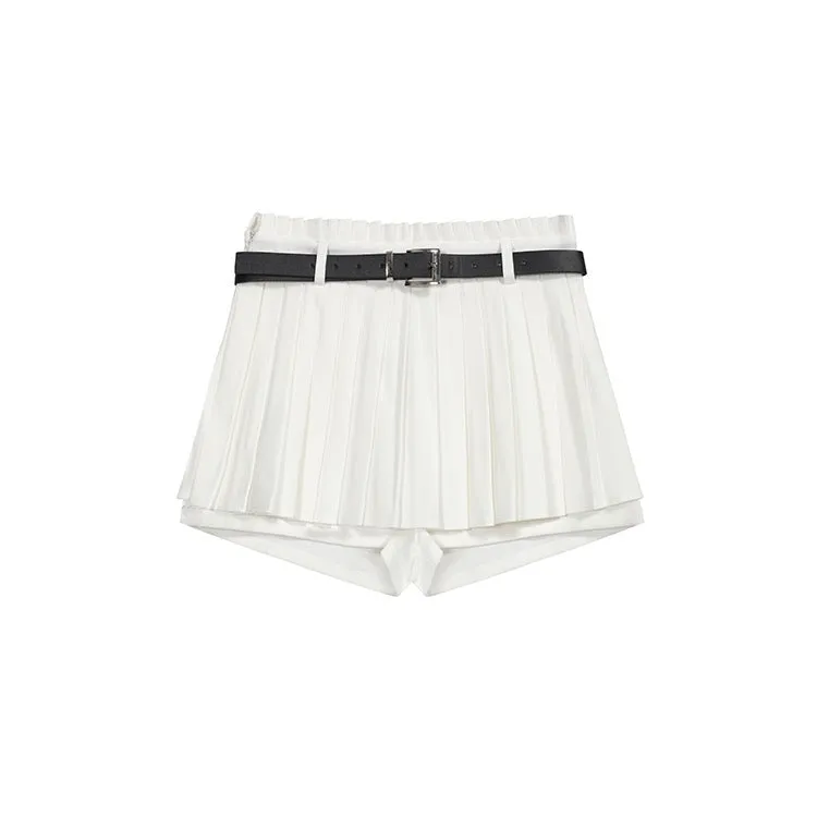 Belt Pleated Skirt