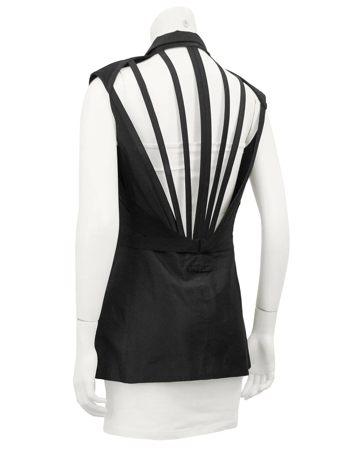 Black Silk Double Breasted Cage Back Vest