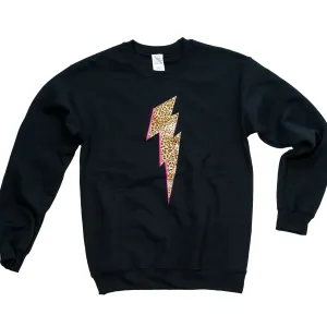 Black Sweatshirt with Leopard Lightning Bolt