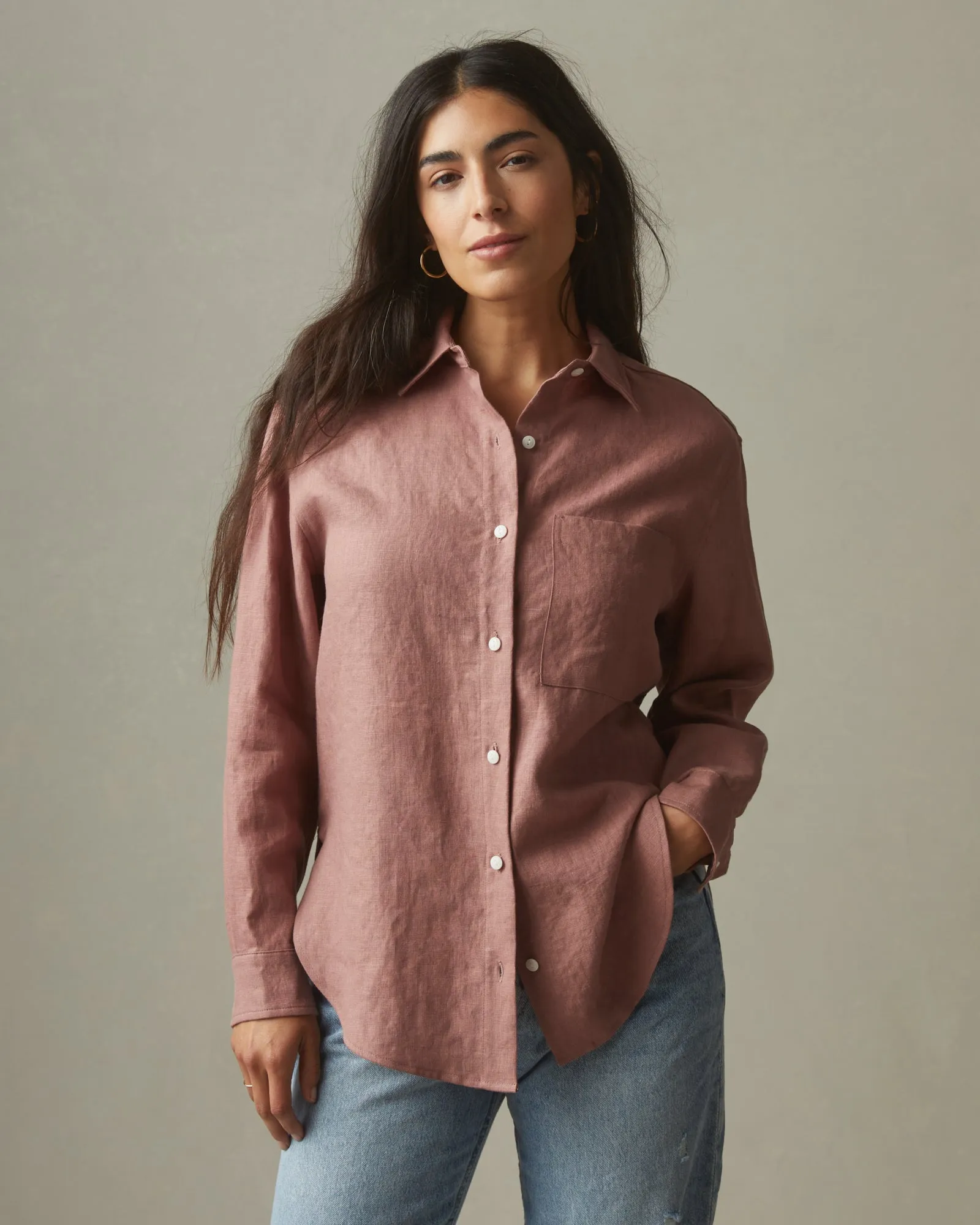 Easy Linen Long Sleeve Shirt - Burlwood