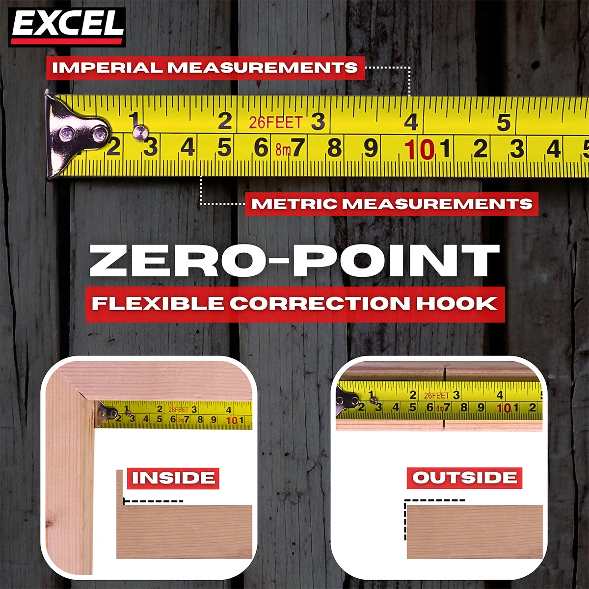 Excel Tape Measure 8m/26ft