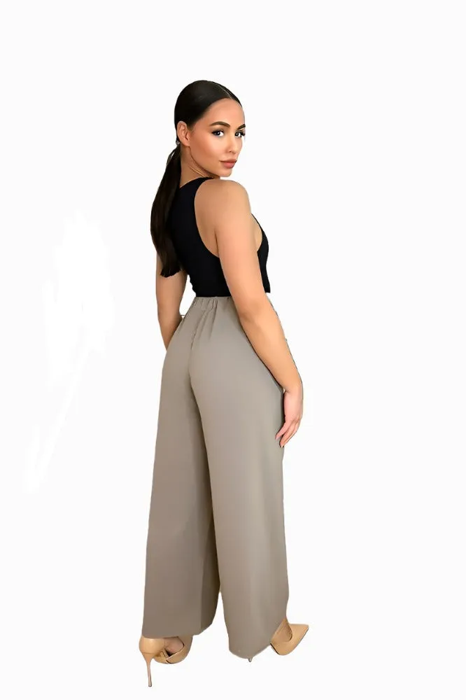 Flood Length Wide Legs Crepe Trousers