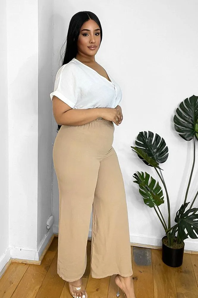 Flood Length Wide Legs Crepe Trousers