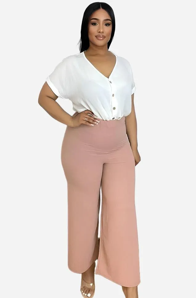 Flood Length Wide Legs Crepe Trousers