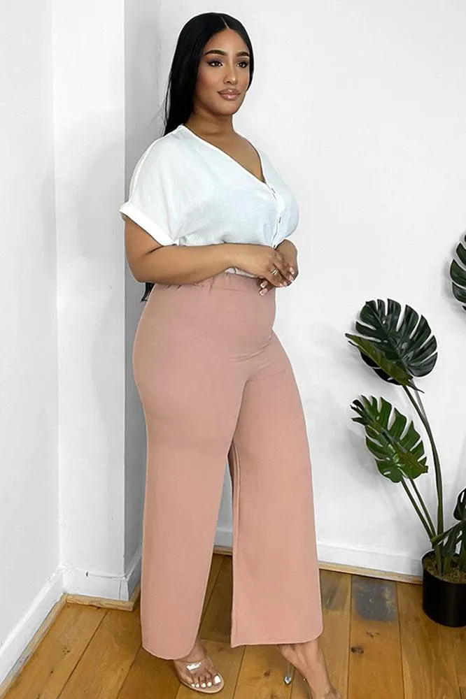 Flood Length Wide Legs Crepe Trousers