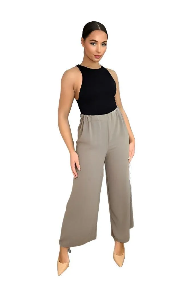 Flood Length Wide Legs Crepe Trousers