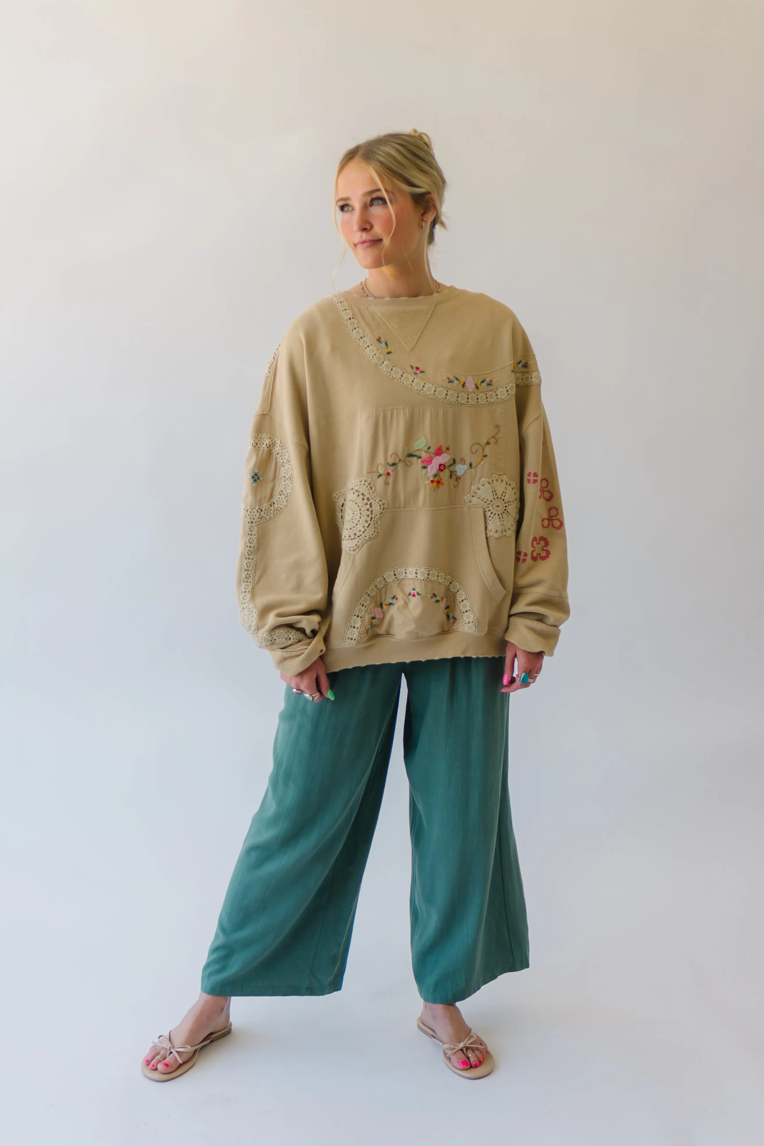 Free People: Grams Attic Sweatshirt in Mushroom Combo