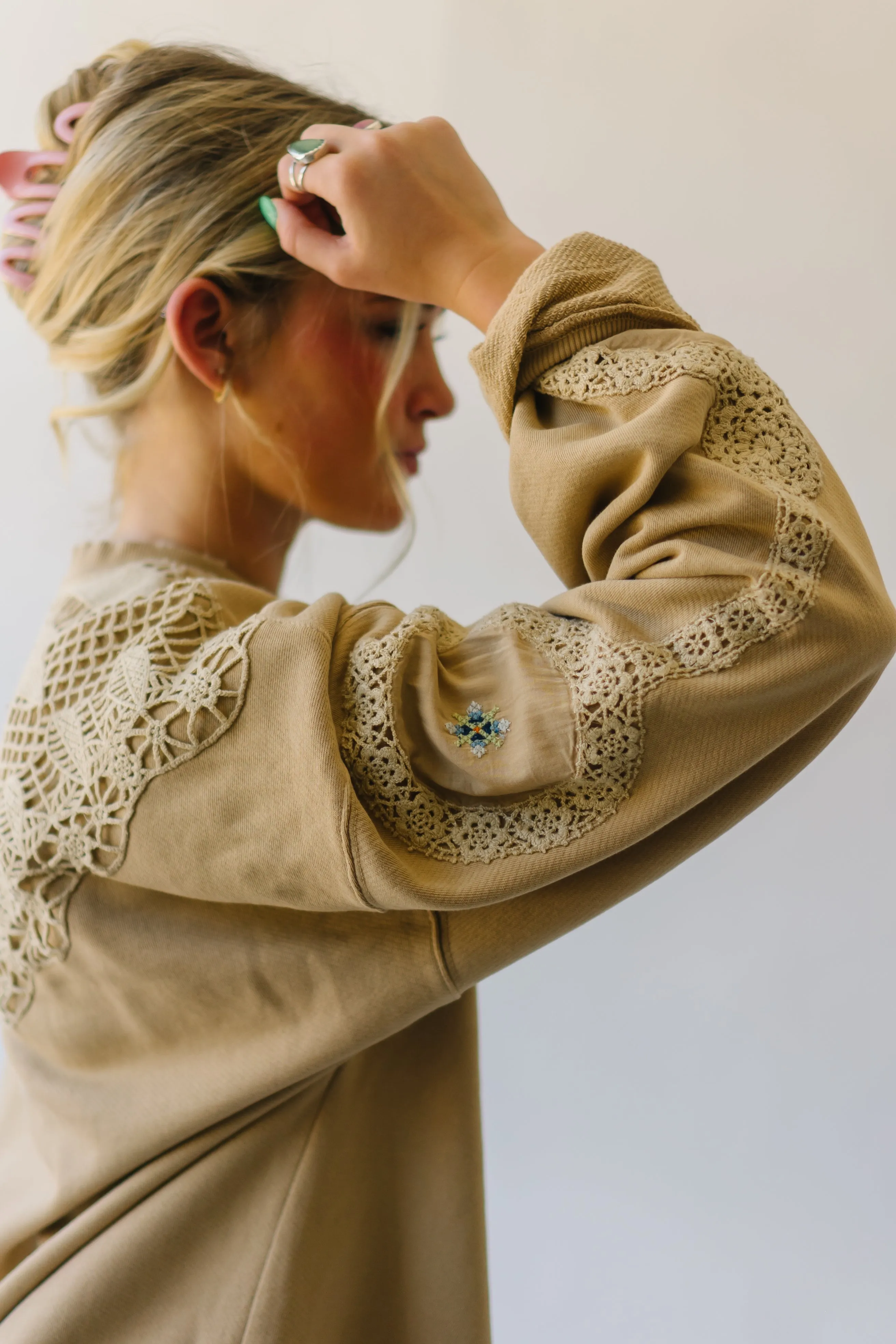 Free People: Grams Attic Sweatshirt in Mushroom Combo