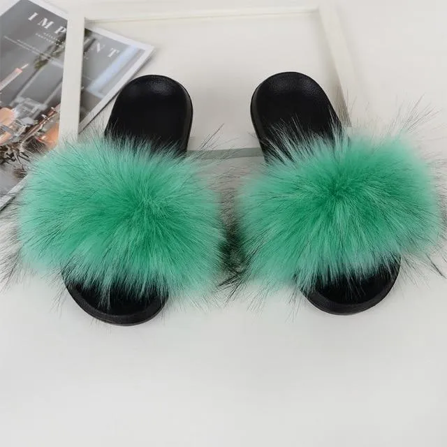 Furry Flat Sandals Cute Fluffy Slippers