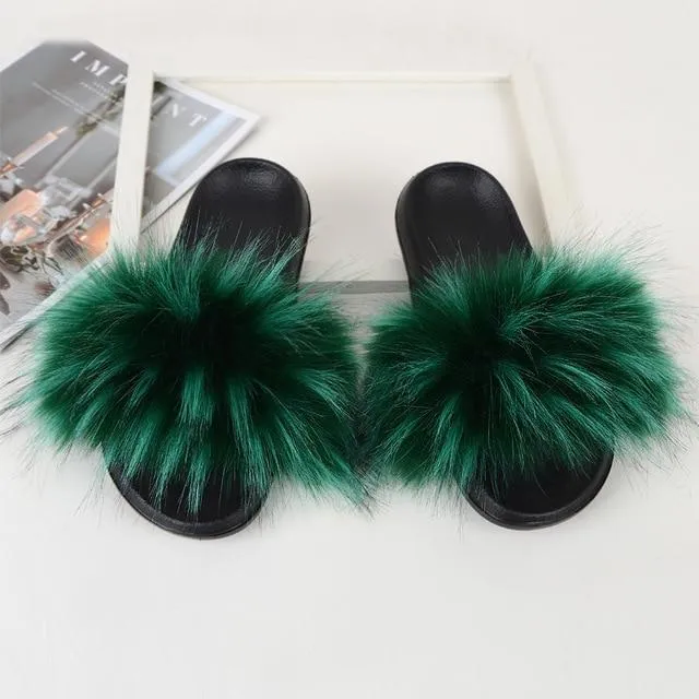 Furry Flat Sandals Cute Fluffy Slippers