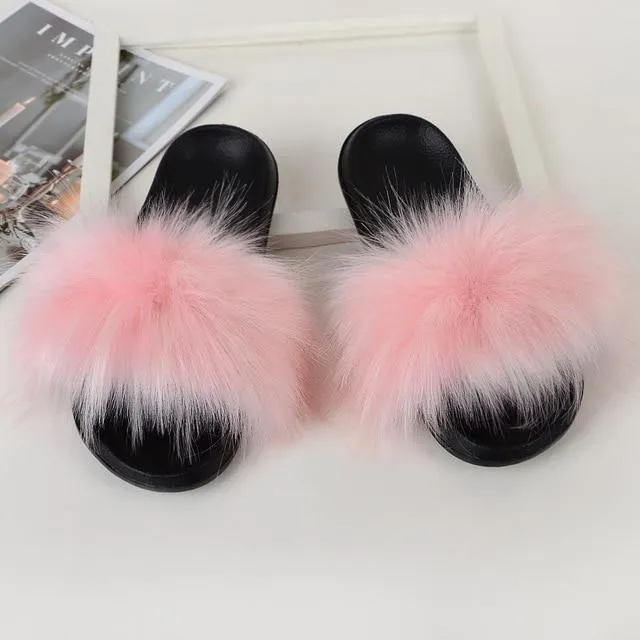 Furry Flat Sandals Cute Fluffy Slippers