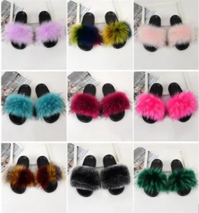 Furry Flat Sandals Cute Fluffy Slippers