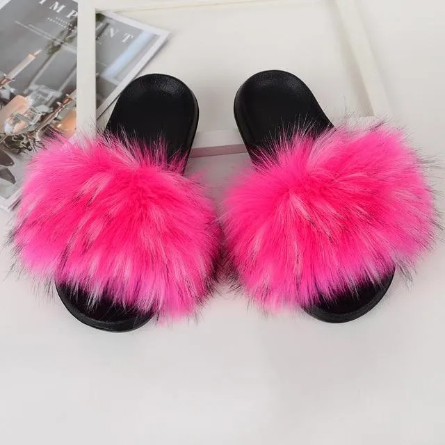 Furry Flat Sandals Cute Fluffy Slippers