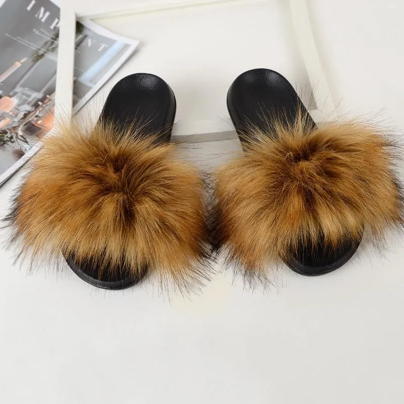 Furry Flat Sandals Cute Fluffy Slippers