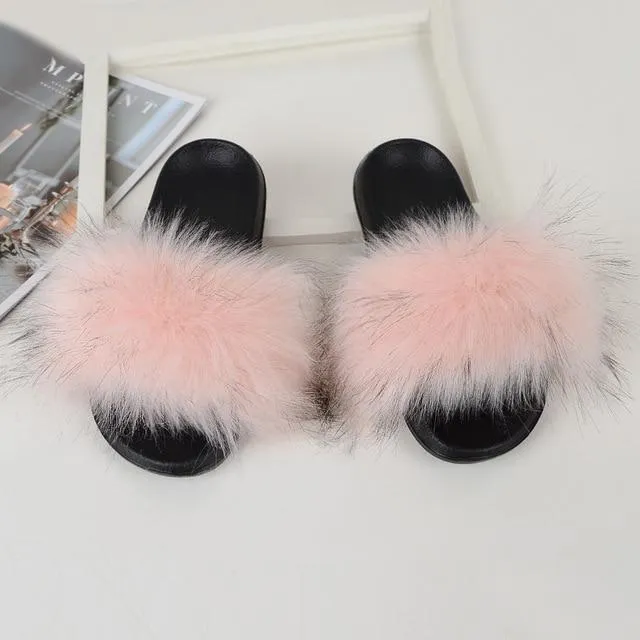 Furry Flat Sandals Cute Fluffy Slippers