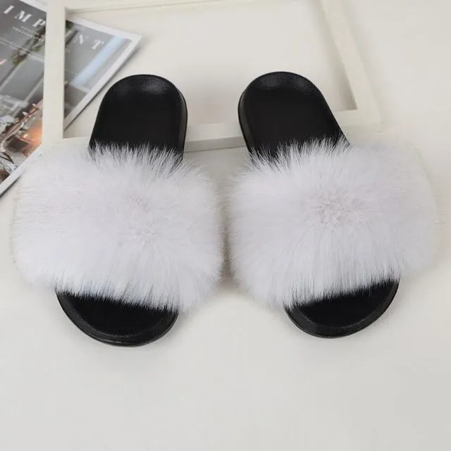 Furry Flat Sandals Cute Fluffy Slippers