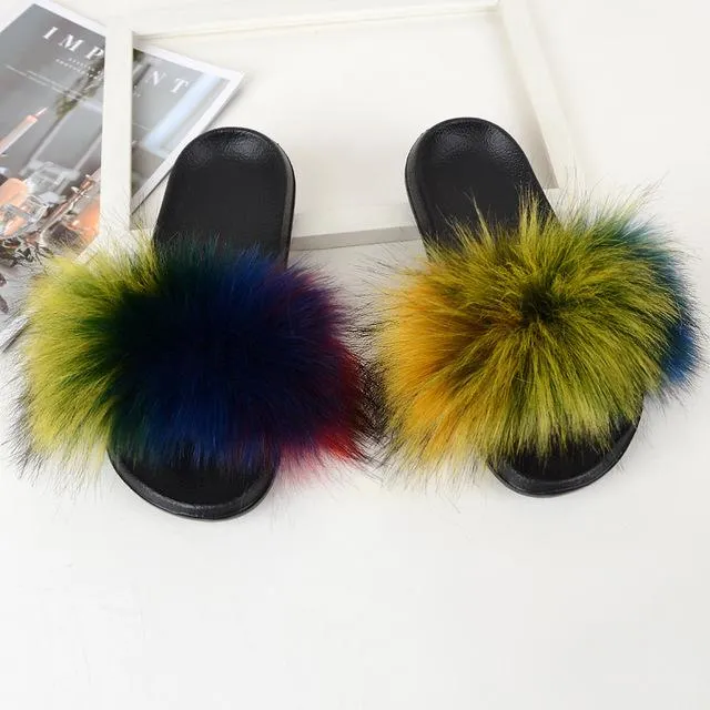 Furry Flat Sandals Cute Fluffy Slippers