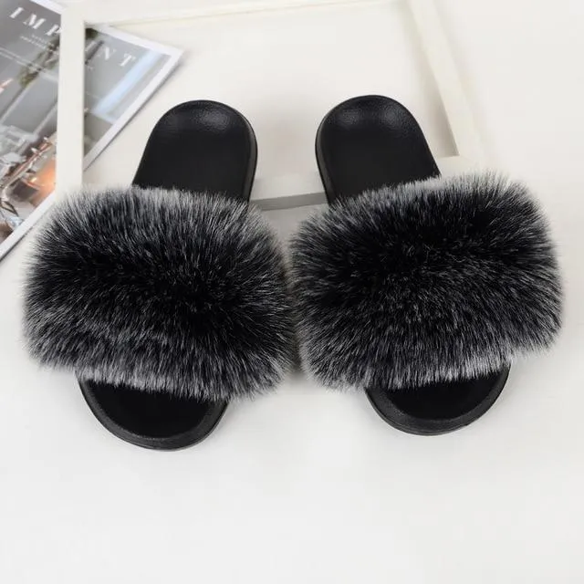 Furry Flat Sandals Cute Fluffy Slippers