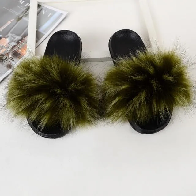 Furry Flat Sandals Cute Fluffy Slippers