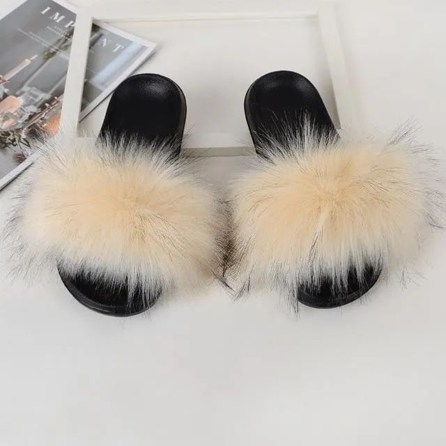 Furry Flat Sandals Cute Fluffy Slippers