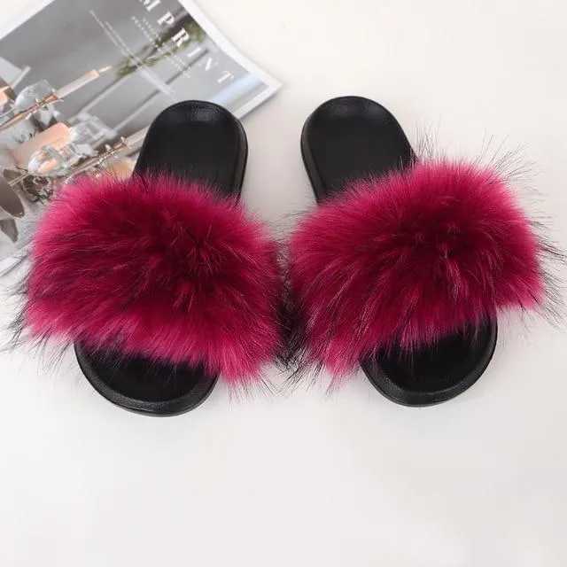 Furry Flat Sandals Cute Fluffy Slippers