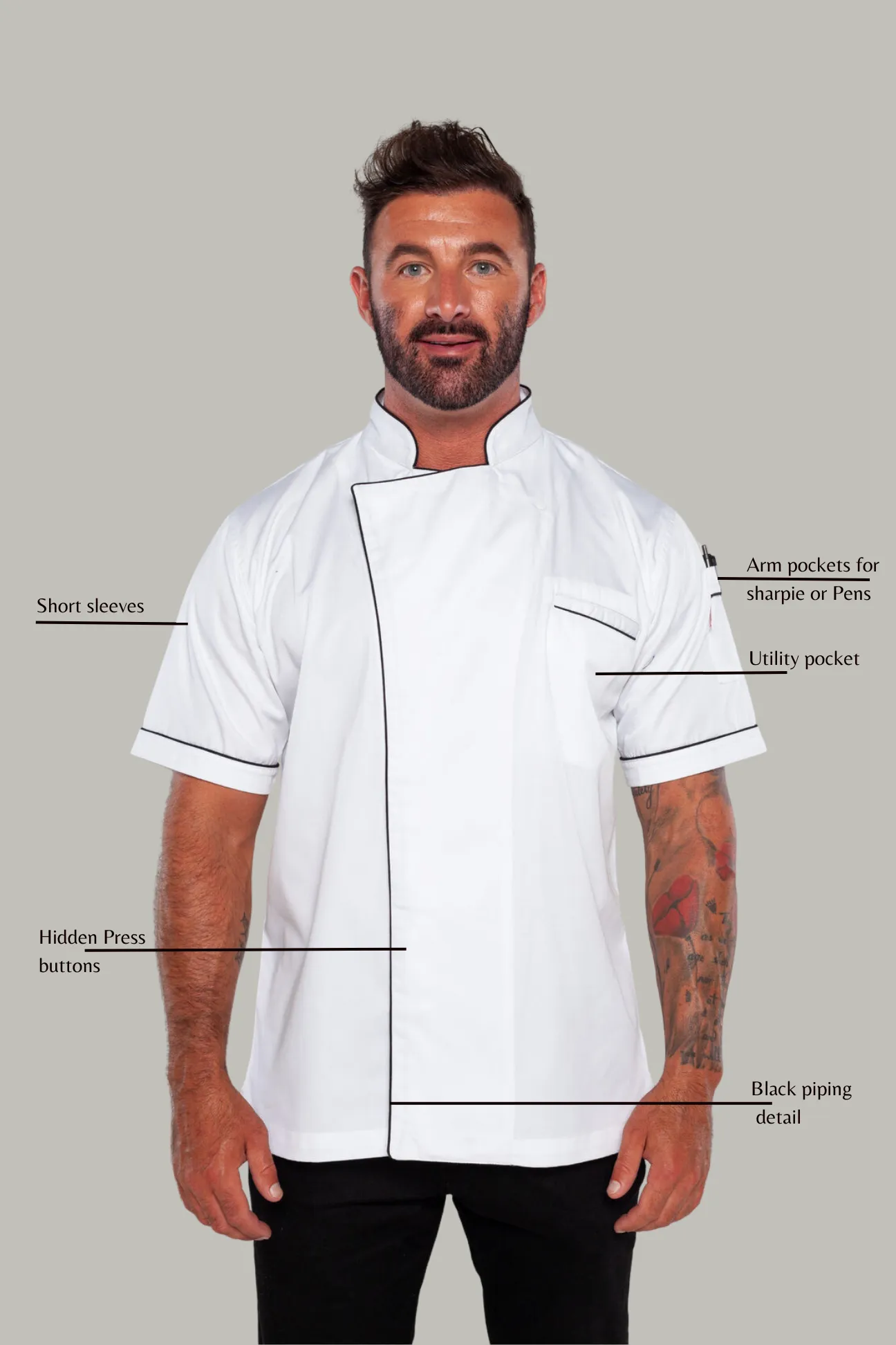 Gazi Chef Jacket White with Black Trim and Coolvent