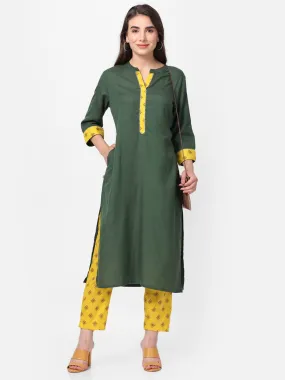 Green Solid Kurta With Trouser