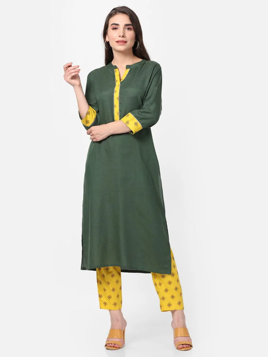 Green Solid Kurta With Trouser