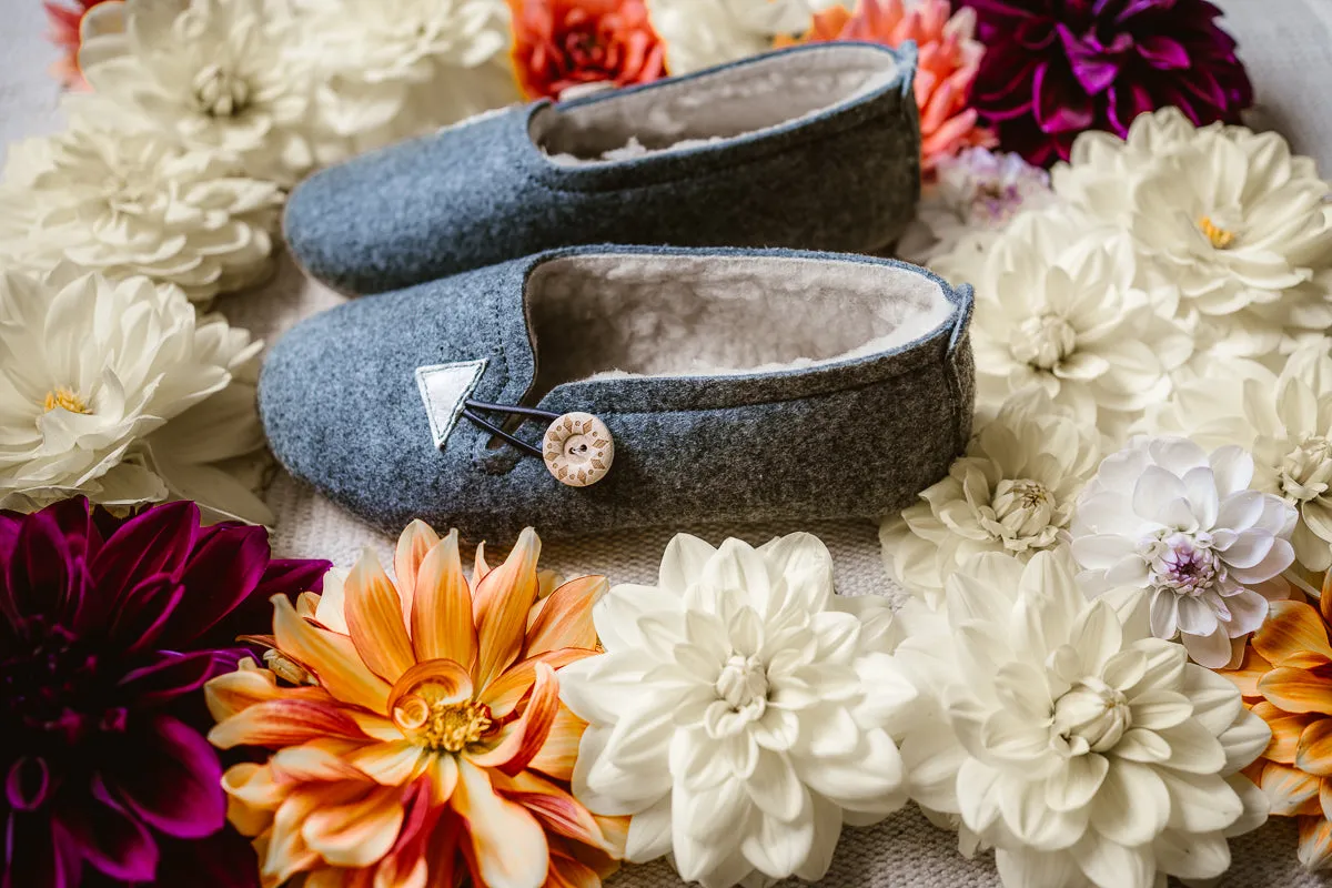 Grey Felt Slippers with Wool