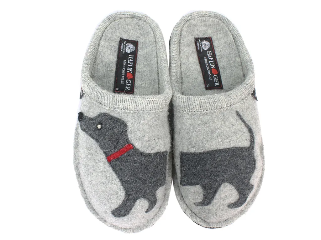 Haflinger Slippers Flair Dachs Dog Grey