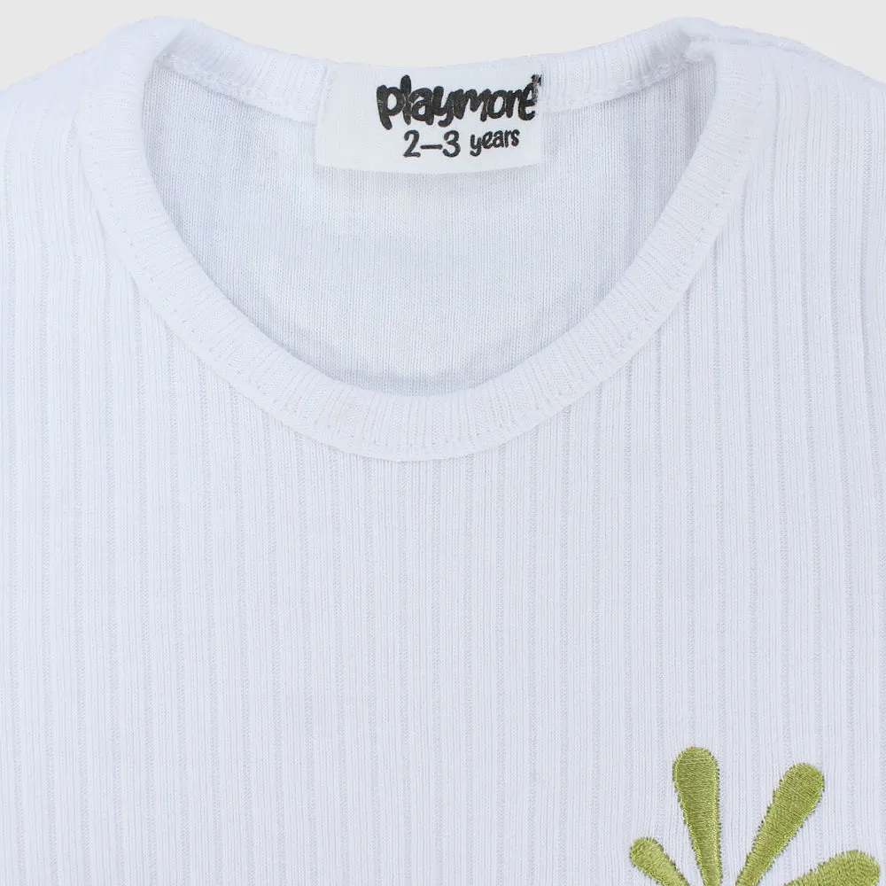 Happy Sun White Ribbed Short-Sleeved T-Shirt