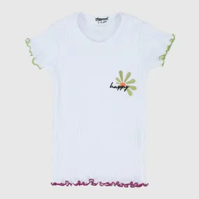 Happy Sun White Ribbed Short-Sleeved T-Shirt