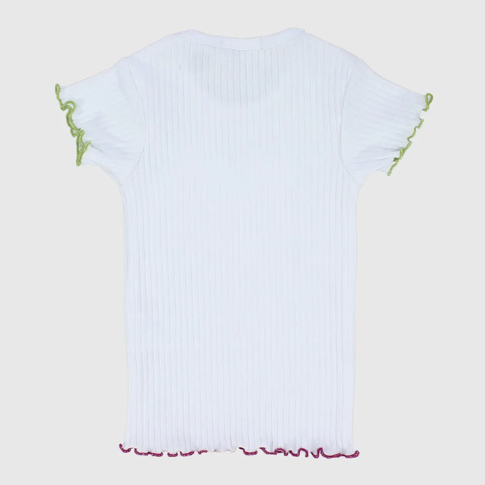 Happy Sun White Ribbed Short-Sleeved T-Shirt