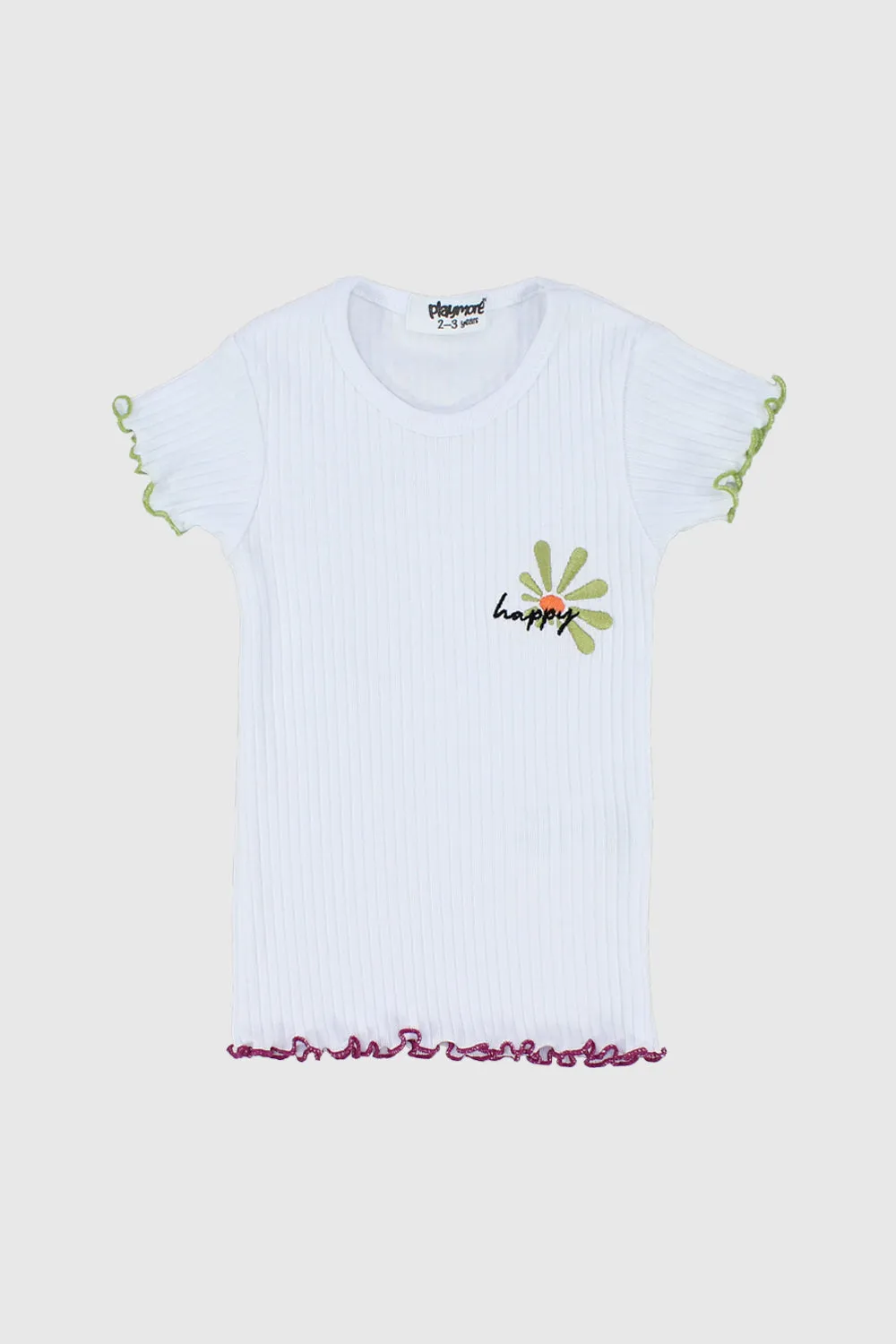 Happy Sun White Ribbed Short-Sleeved T-Shirt