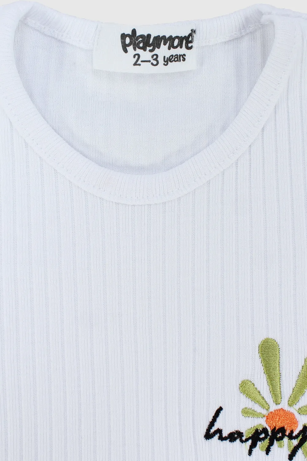 Happy Sun White Ribbed Short-Sleeved T-Shirt