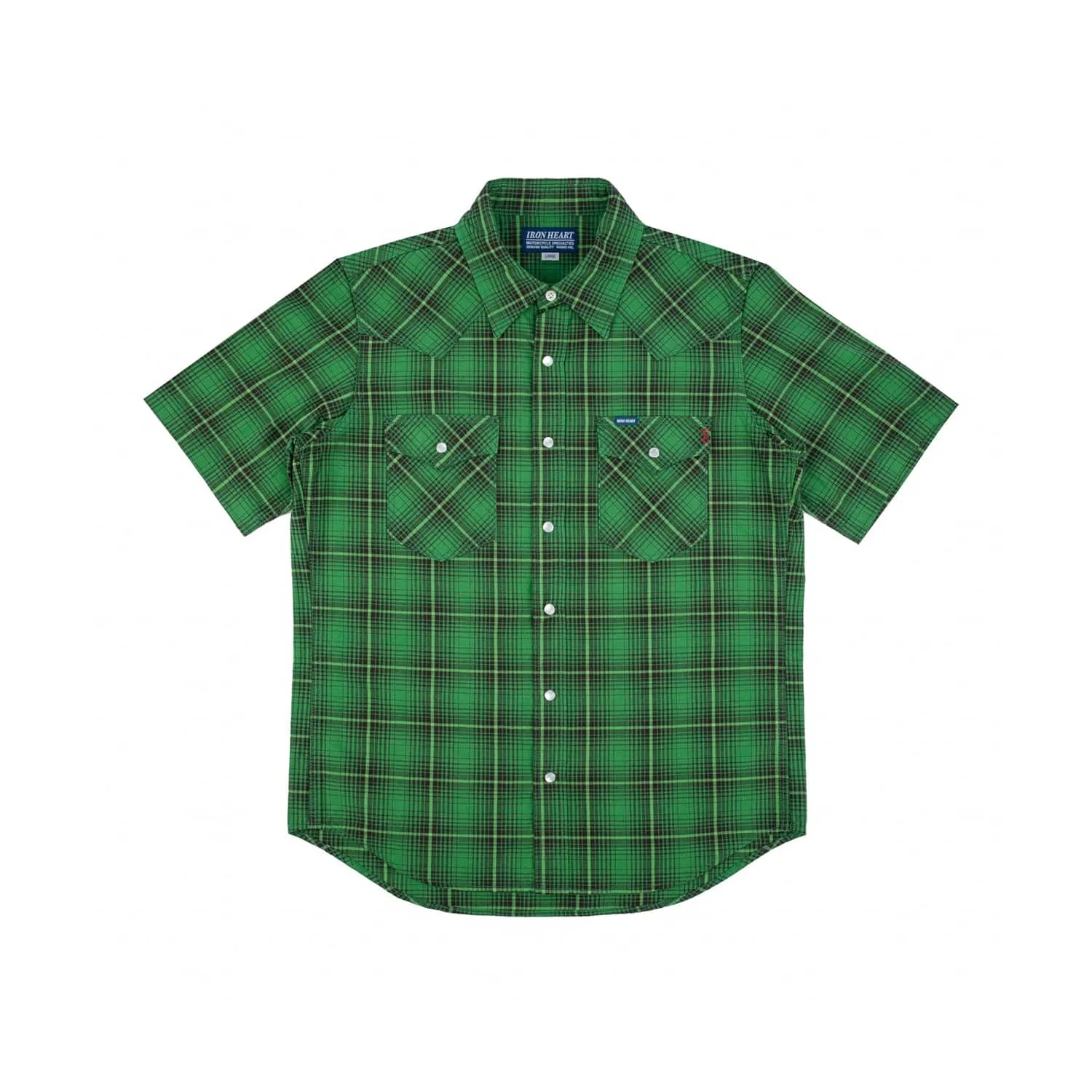 Iron Heart IHSH-386-GRN 5oz Selvedge Short Sleeved Western Shirt Green