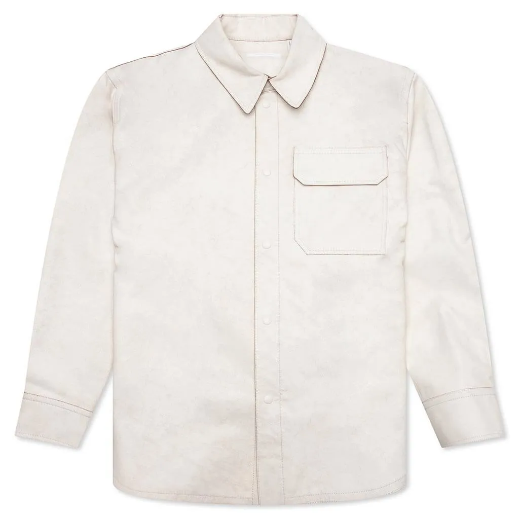 Leather Cargo Shirt Jacket - Cracked/White