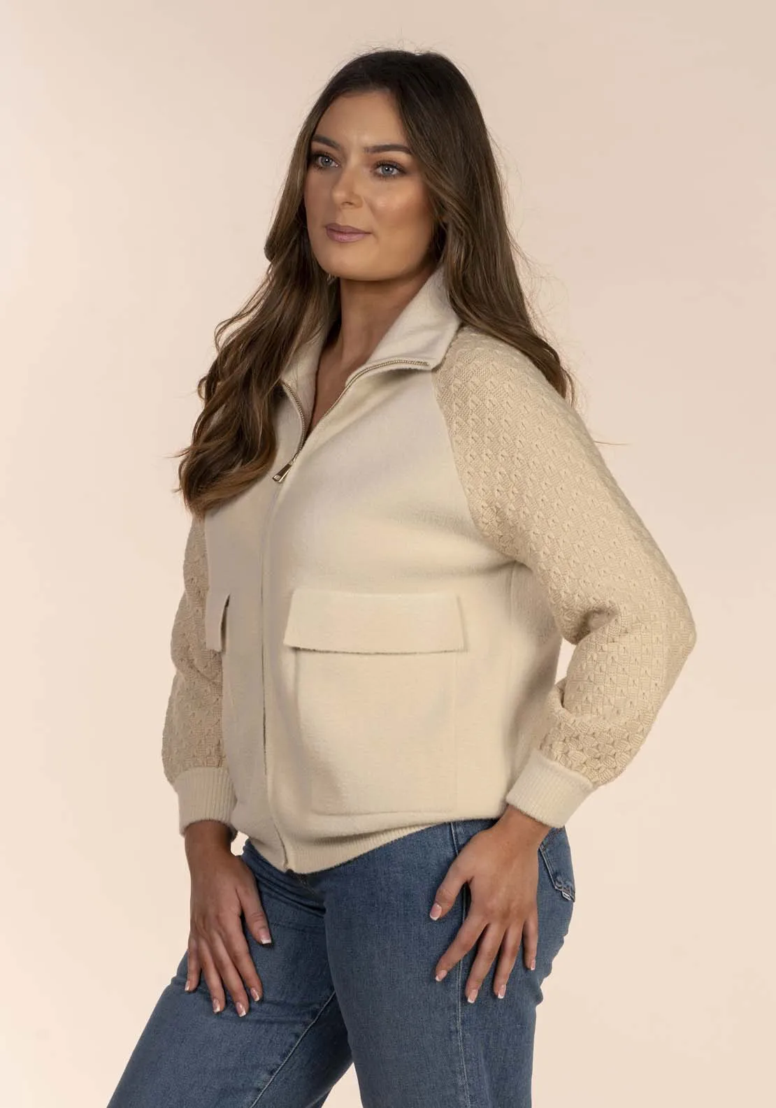 Long Sleeve Raglan Zipfront Jacket - Beige