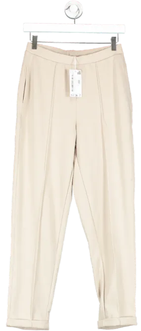 MANGO Beige Elastic Waist Pin Puck Trousers UK S