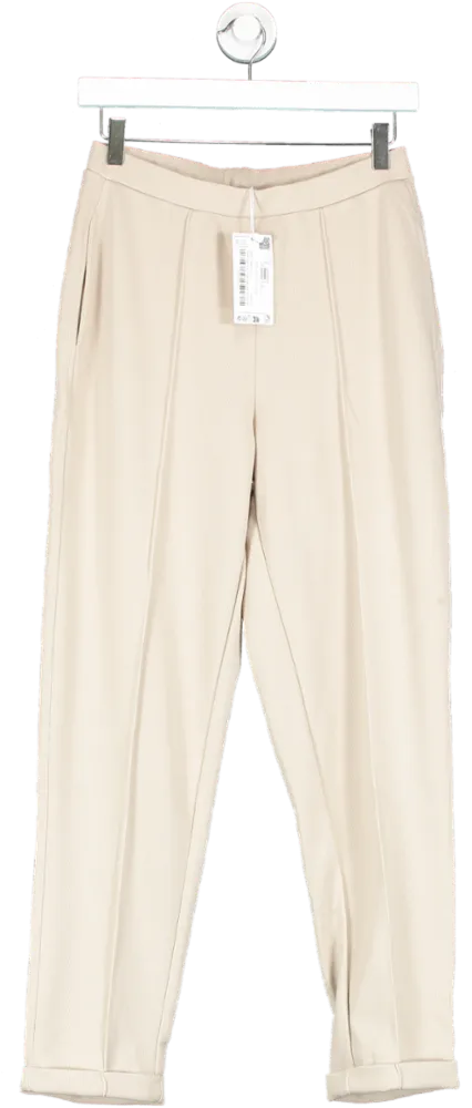 MANGO Beige Elastic Waist Pin Puck Trousers UK S