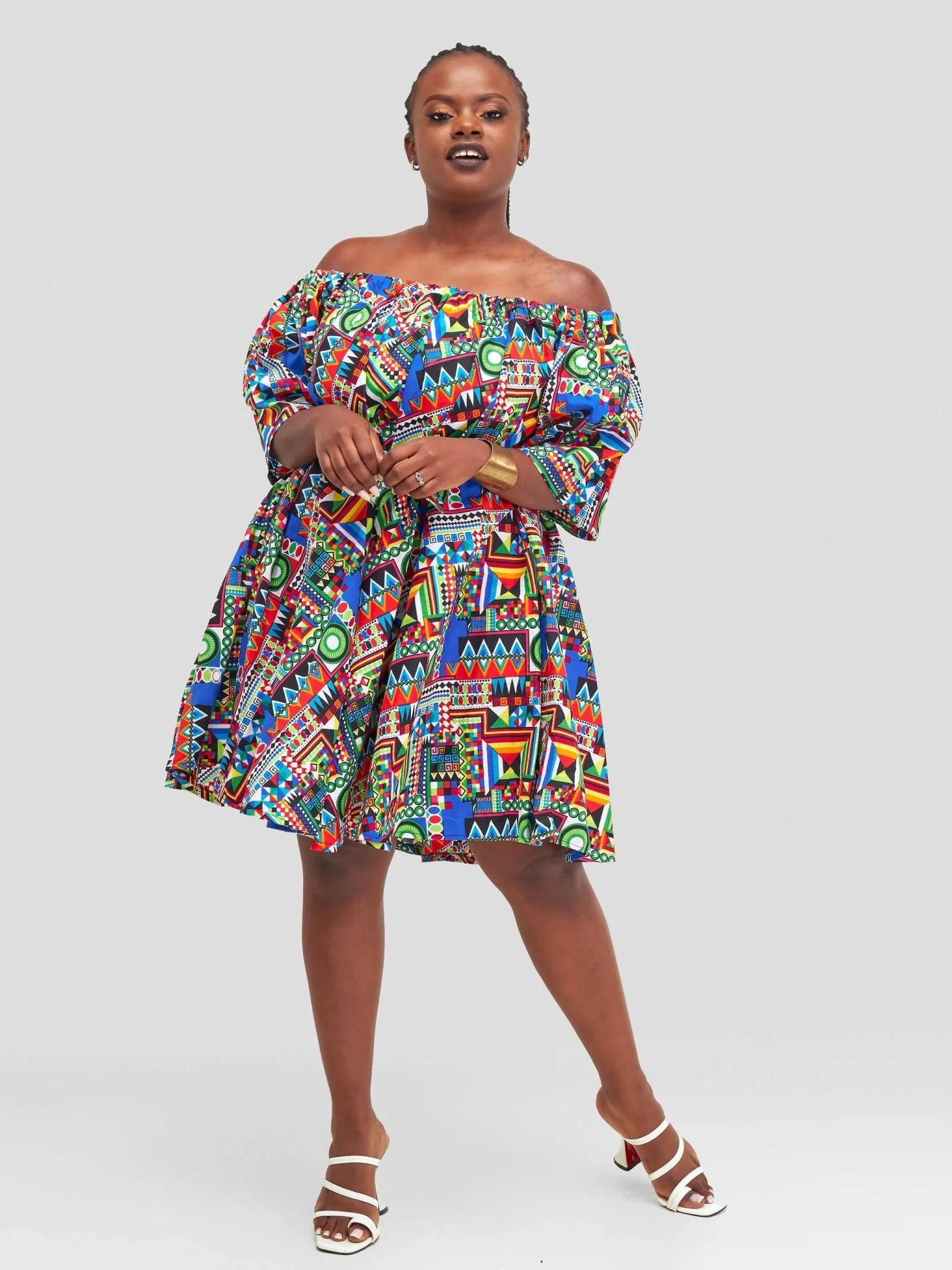 Mkay Off-Shoulder Ankara Dress - Multicolored