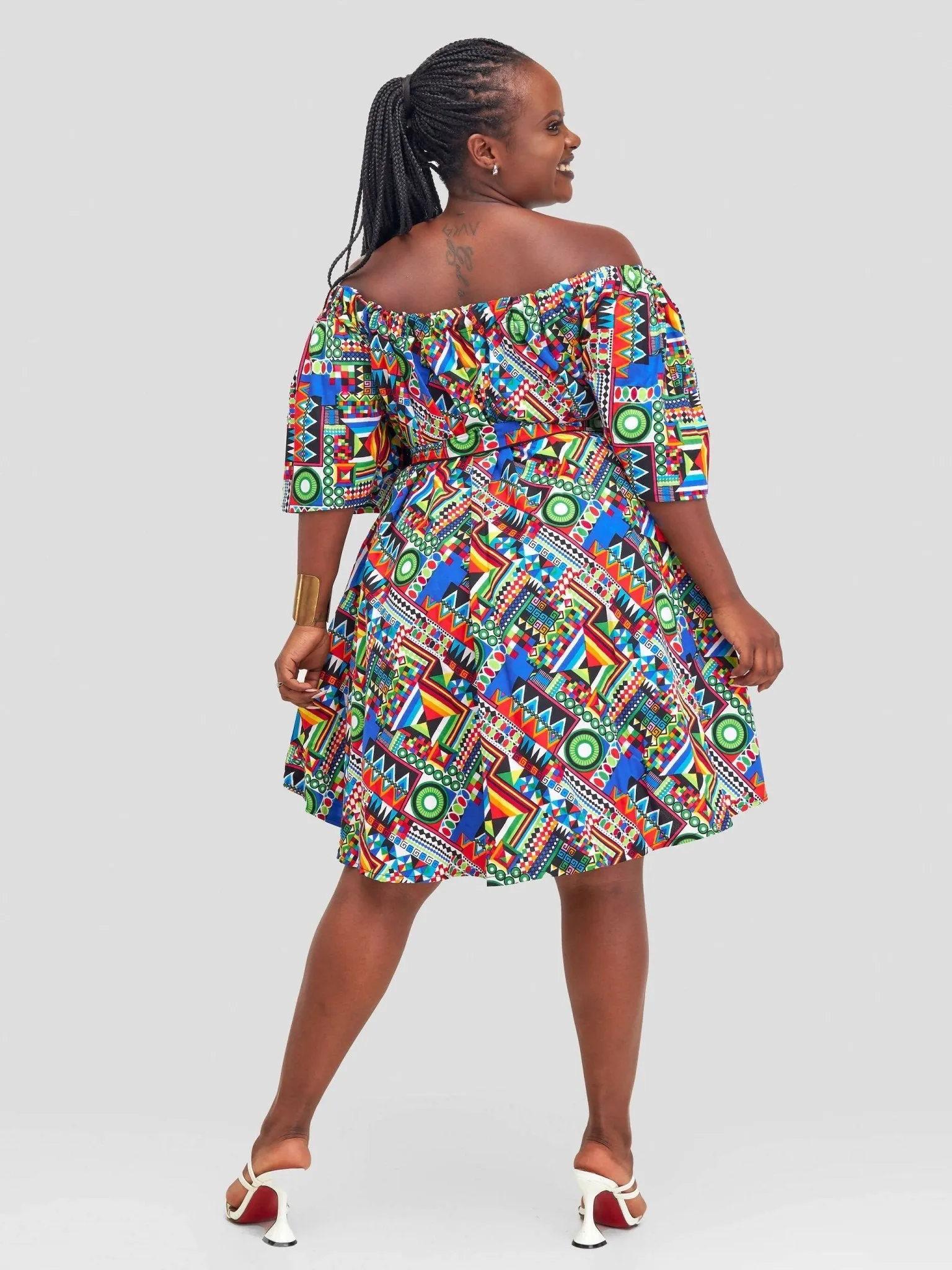 Mkay Off-Shoulder Ankara Dress - Multicolored