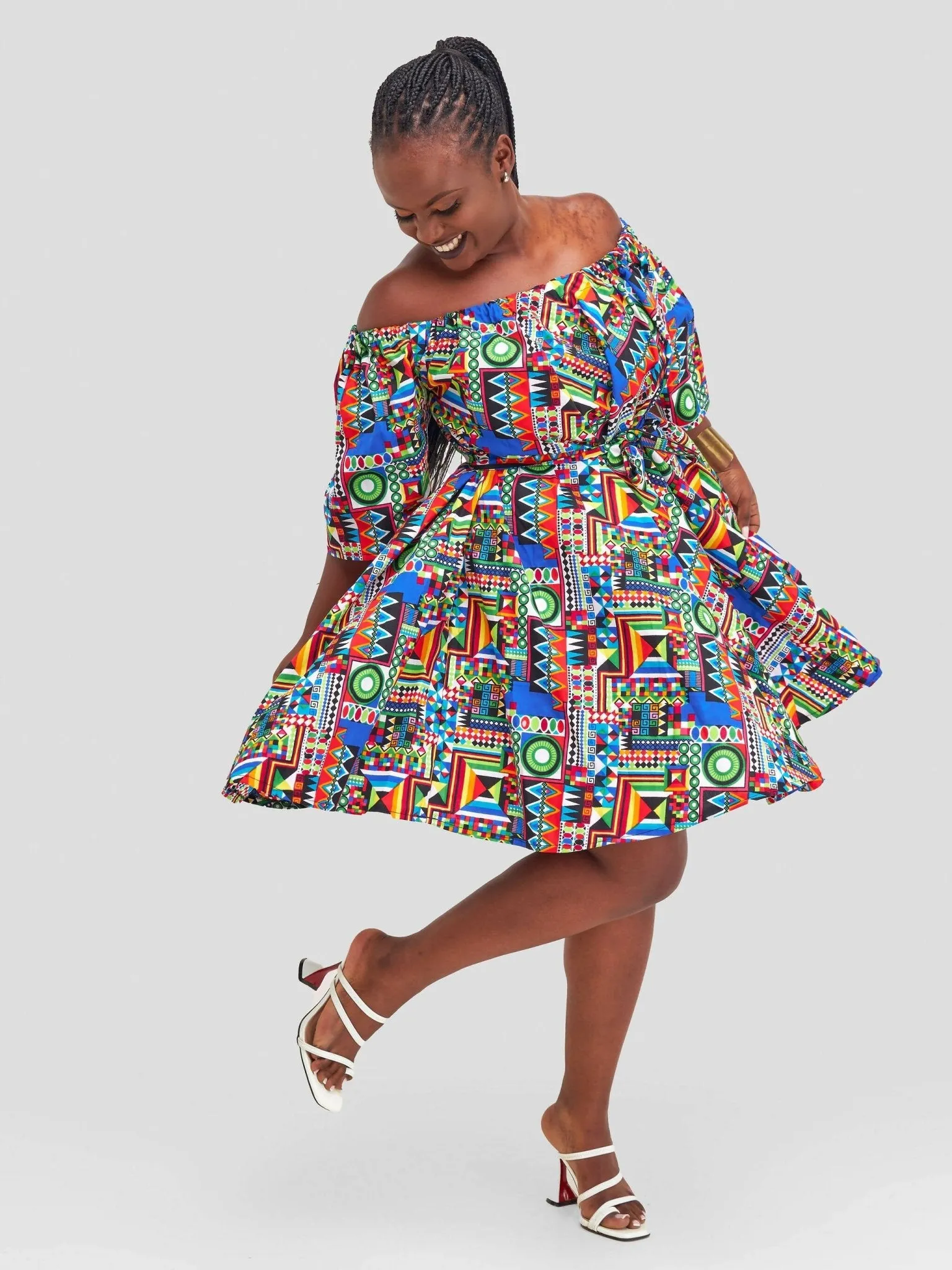 Mkay Off-Shoulder Ankara Dress - Multicolored